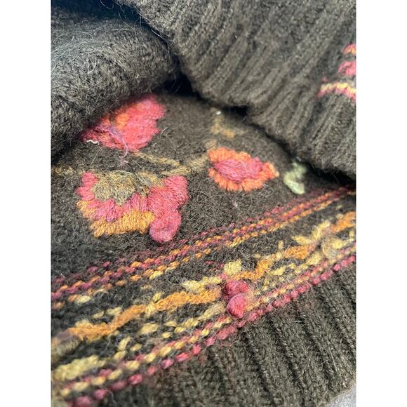 JH Collectibles Wool Blend Olive embroidered crewneck with leaf motif VTG Large - Picture 12 of 13